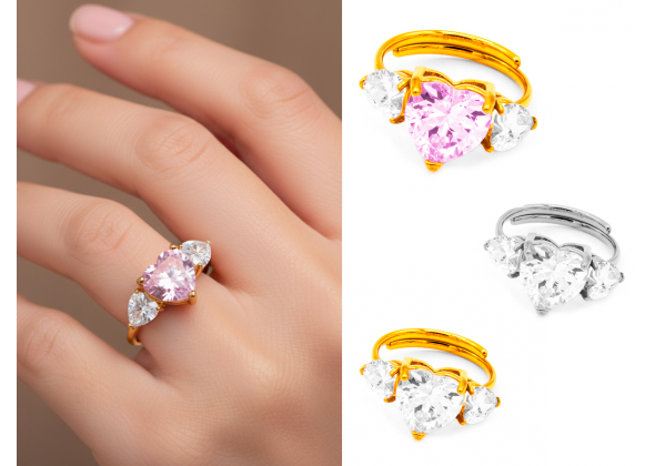 ANELLO TRIPLO CUORE BRILLANTE ACCIAIO E VETRO POLO C.S. CF 12 PZ