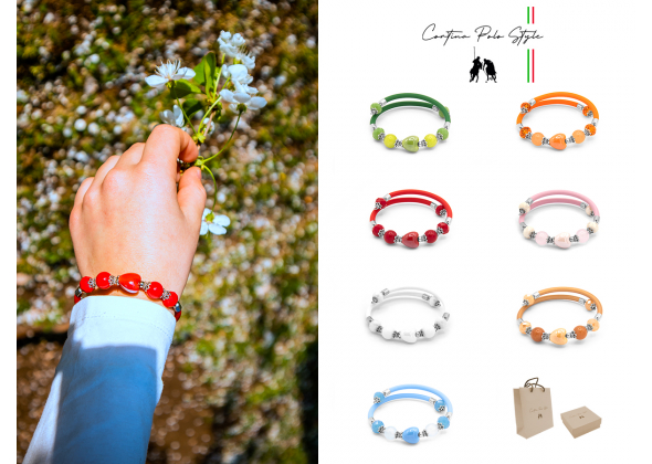 DONNA BRACCIALE CERAMICA PIETRA CRISTALLI POLO C.S.MADE IN ITALY CF.7PZ