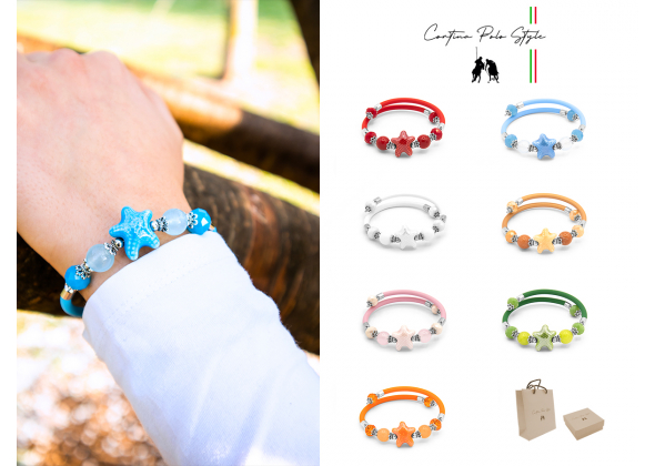 DONNA BRACCIALE CERAMICA PIETRA CRISTALLI POLO C.S.MADE IN ITALY CF.7PZ